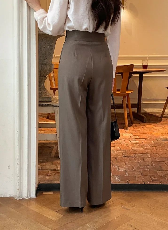 Bette High Waist Two-Button Pintuck Wide Slacks