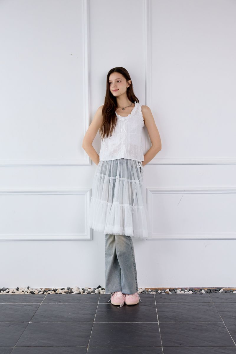 PINK PINEAPPLE（ピンクパイナップル）の「MIST MESH SHIRRING SKIRT（Skirts）」