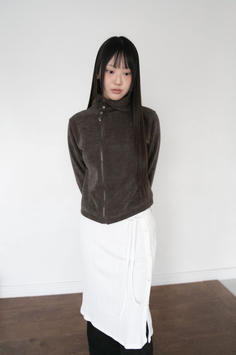 neck 3 Button fluffy hood zip-up(3colors)