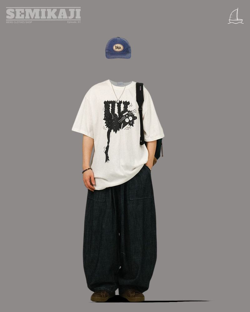 MM Pigment Washing Cat Half T