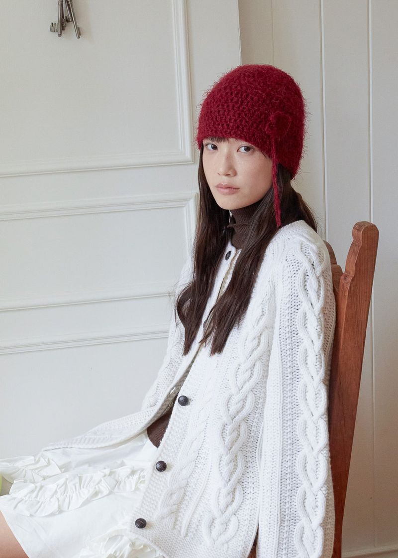 Clover Broach Beanie - Burgundy