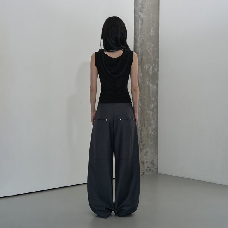 MESH HOODED SLEEVELESS TOP (BLACK)