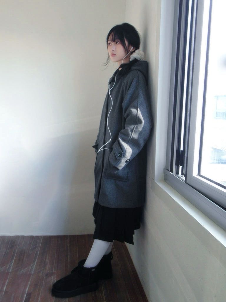 Half neck quilted wool half midi coat