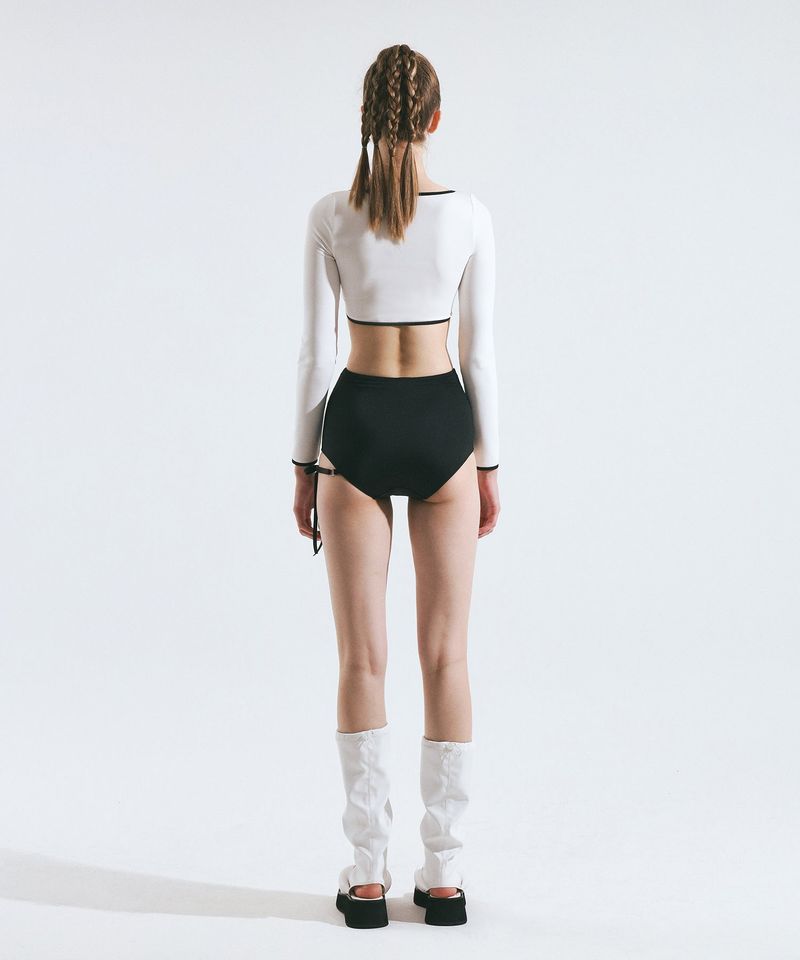 One-side Ribbon High Bikini Panties (Black)