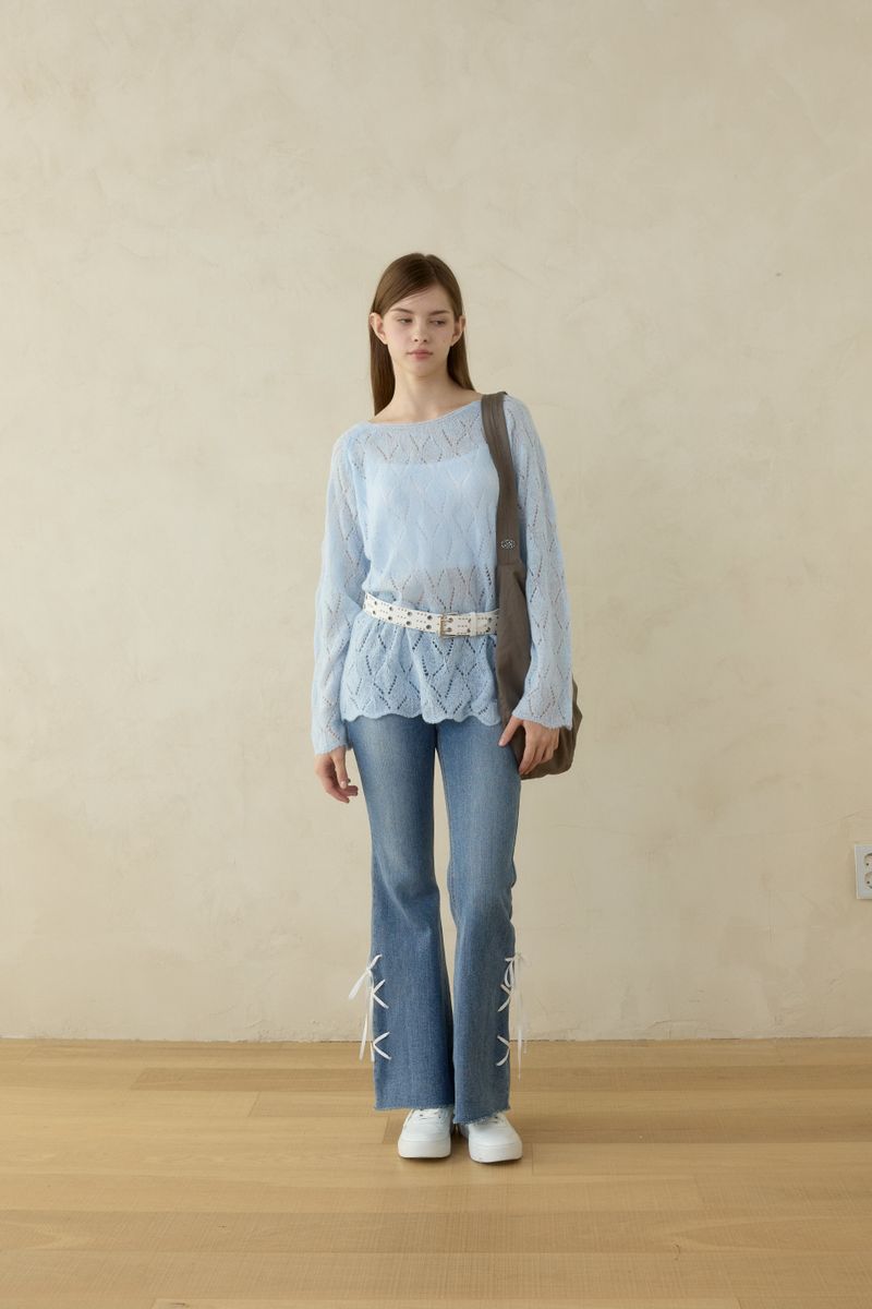 リボンローライズブーツカットパンツ