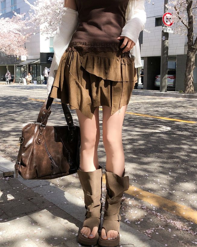 ULAN（ユレン）の「Hippie Layer Corset Suede Skirt（Skirts）」