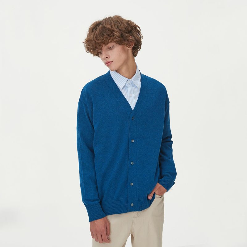 LAMBSWOOL V NECK CARDIGAN_BLUE