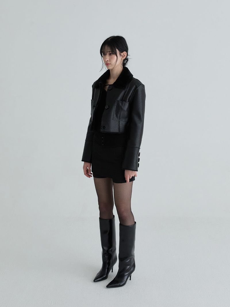 Short reversible leather mustang (Black)