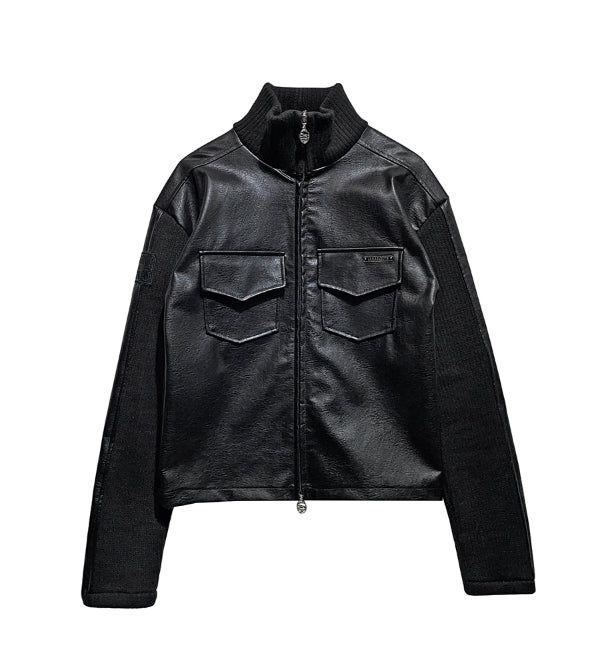 [LANARCH] Amber Leather Pocket Neck Zip-Up