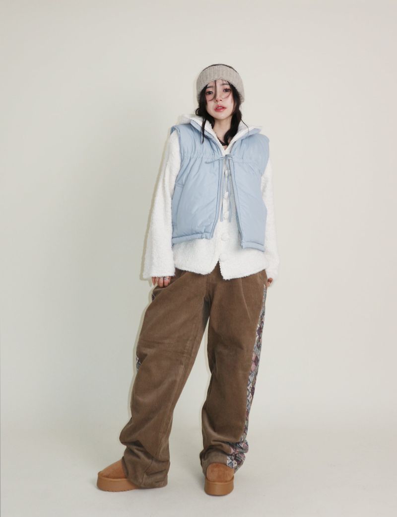 Teddy Ribbon Knot High Neck Cropped Padded Vest (6 ounces)