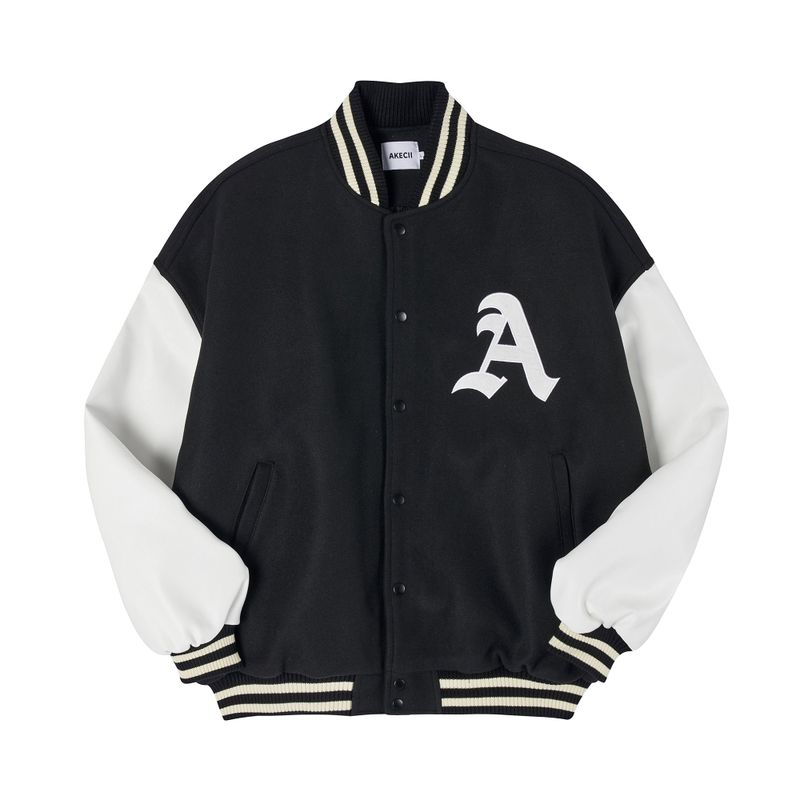 Super balloon wool varsity jacket Black