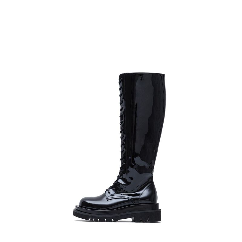 Lace-Up Walker Boots(Glossy Black)