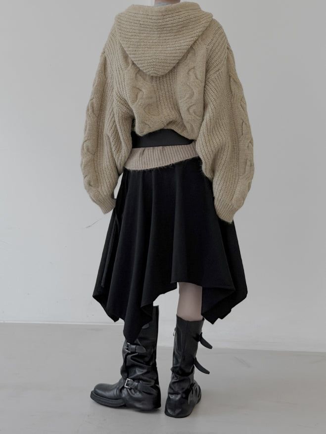 Cable Two-Way Knit Hood Zip-Up