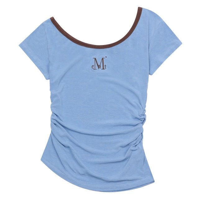 VIOLA ONE SHOULDER UNBALANCE SHIRRING HALF T (2Color)