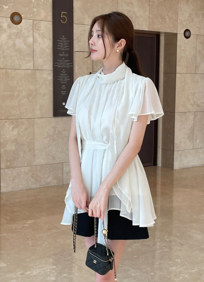Hens Halter Tie Chiffon Blouse (Belt set)