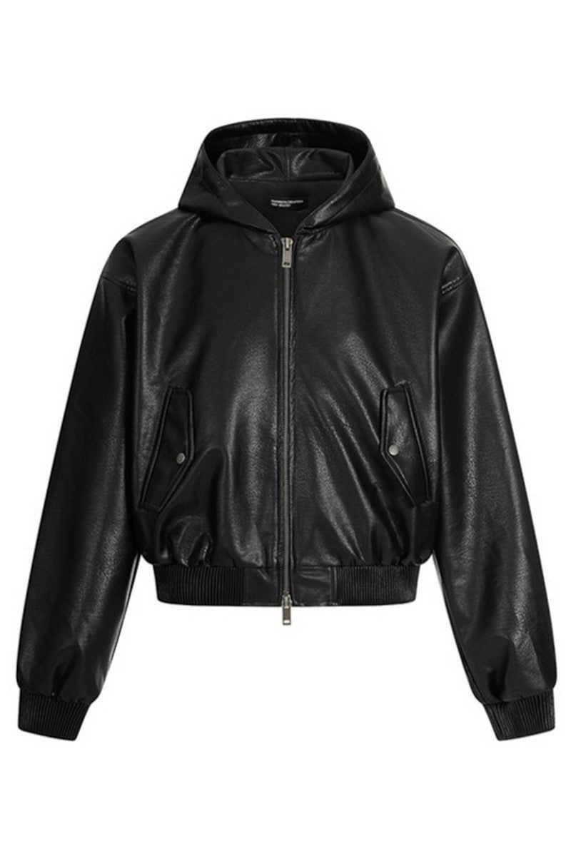 Black PU Hooded Jacket