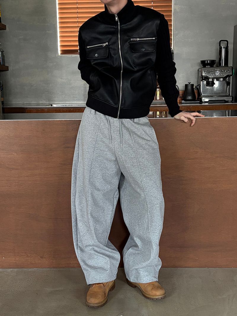 [NEW SEASON] Highneck knit leather jacket
