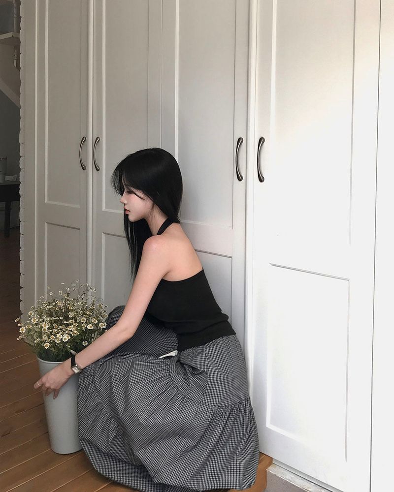 [MADE] Heidi, checkered tiered long skirt