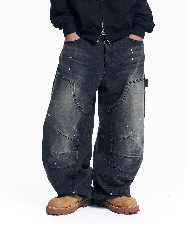 EASY NO EASY（イージーノーイージー）の「Curved Double Knee Denim Pants - Black（Pants）」