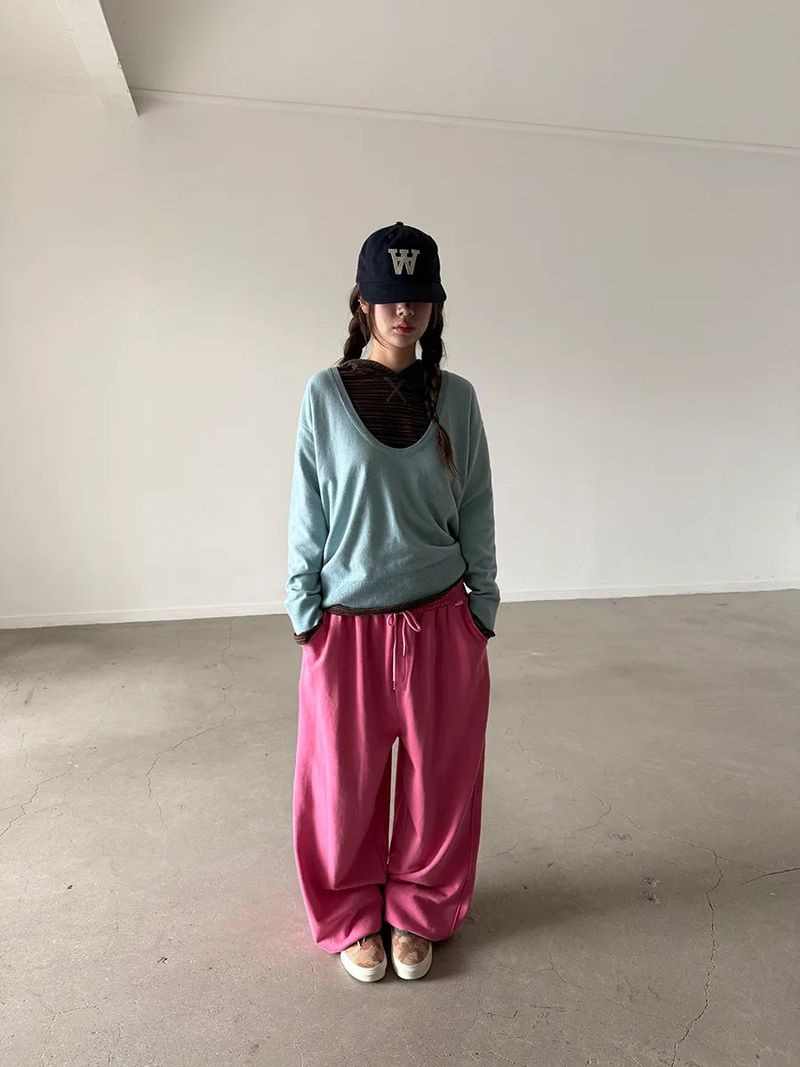 deep U-neck knit top