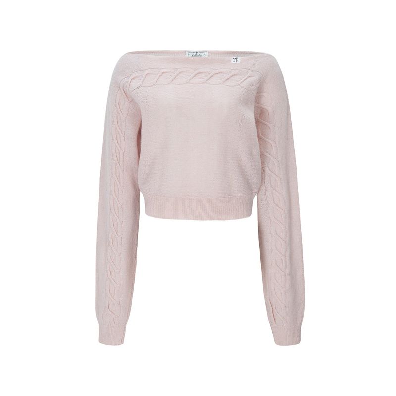Bellialeu（ベルリアル）の「CABLE BOAT NECK KNIT-PINK（Tops）」