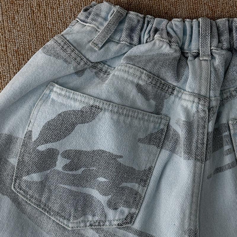 ASCLO Washed Camo Denim Half Pants (2color)