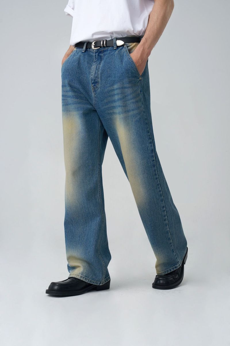 Retro-washed denim pants
