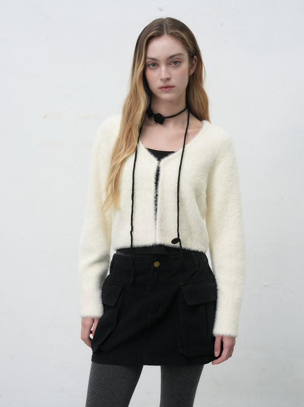handmade knit flower strap - black   