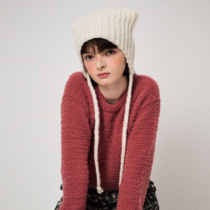 MOHAIR EARMUFF BEANIE, IVORY