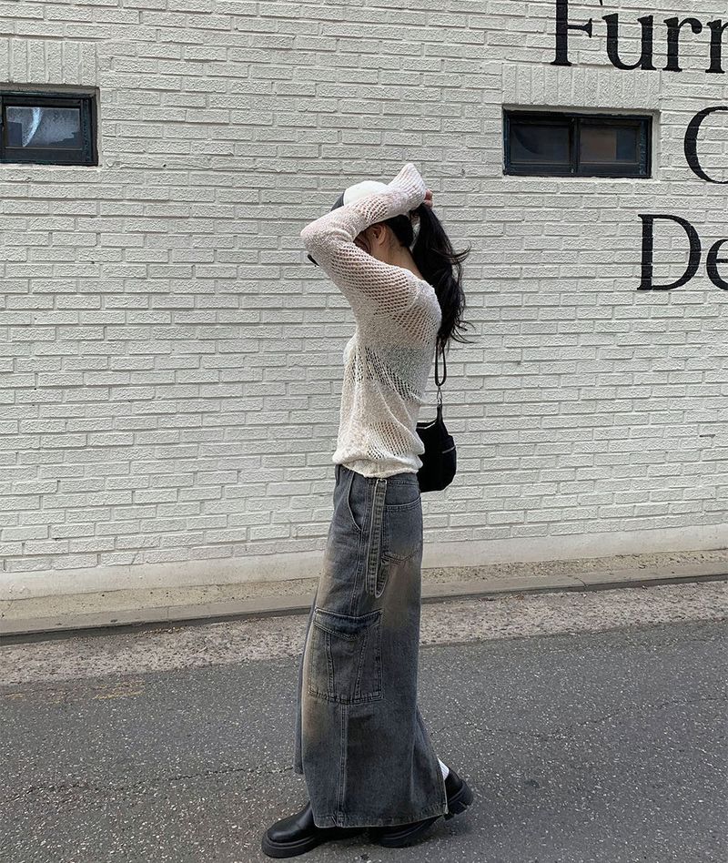 Work cargo denim skirt