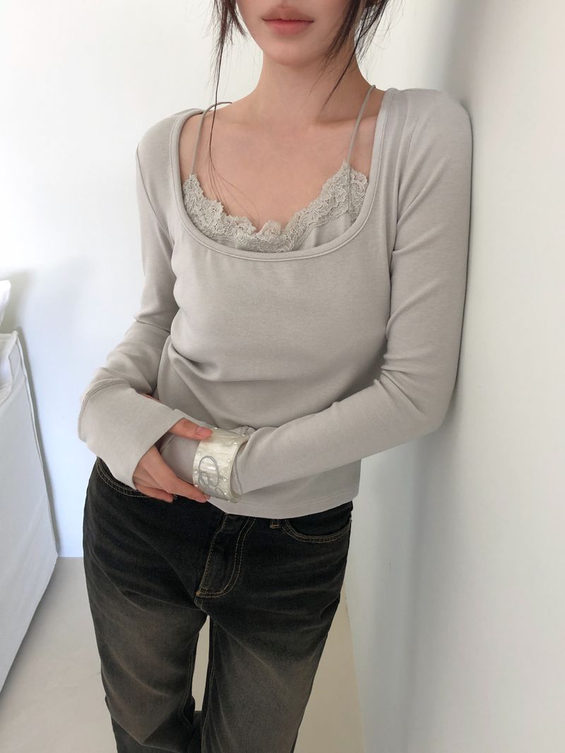 Mapin U-Neck Layered Long-Sleeve T-Shirt