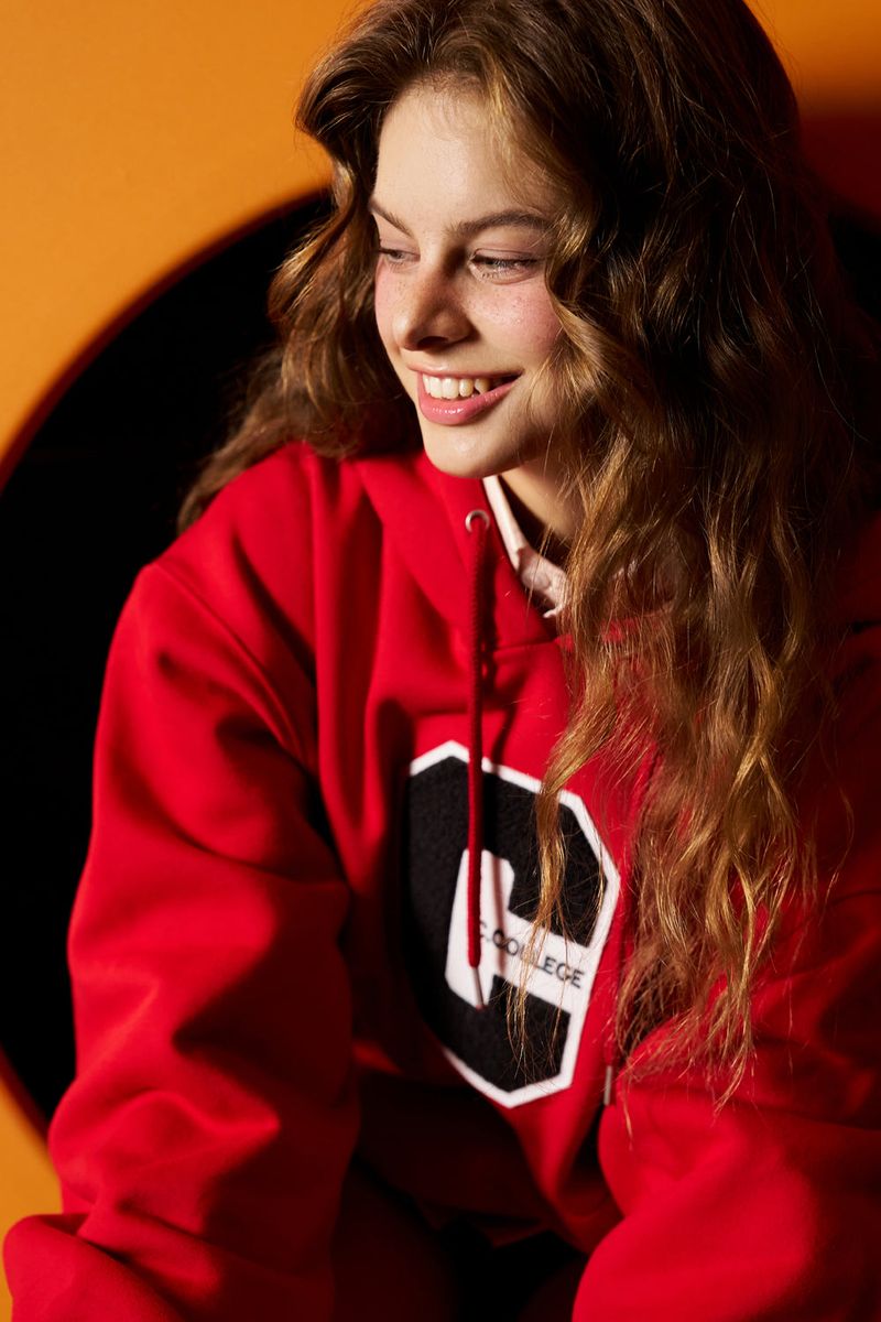 Mix C patch Hoodie / Red [Unisex]