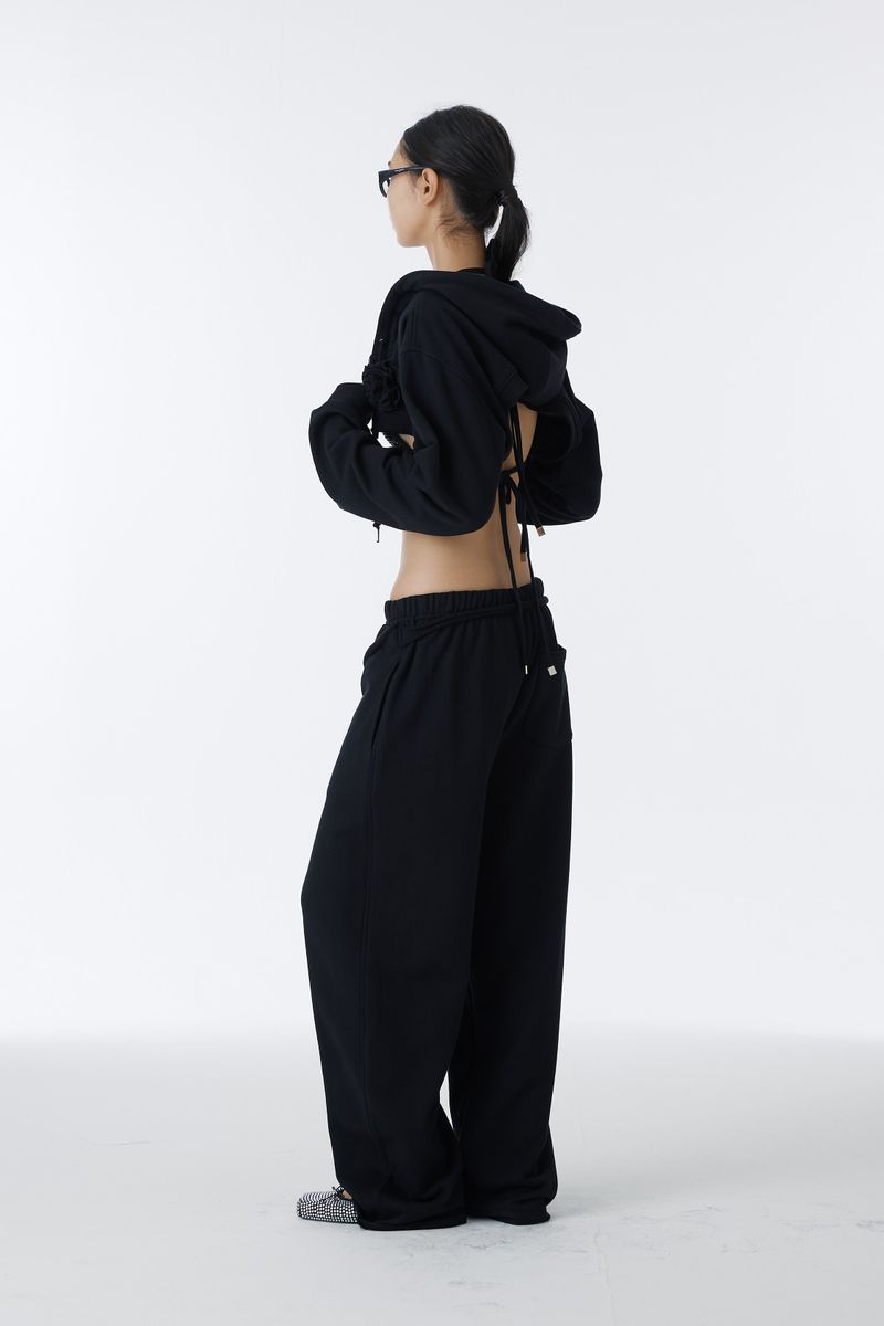 SHIRRING TIE SWEAT PANTS (BLACK)