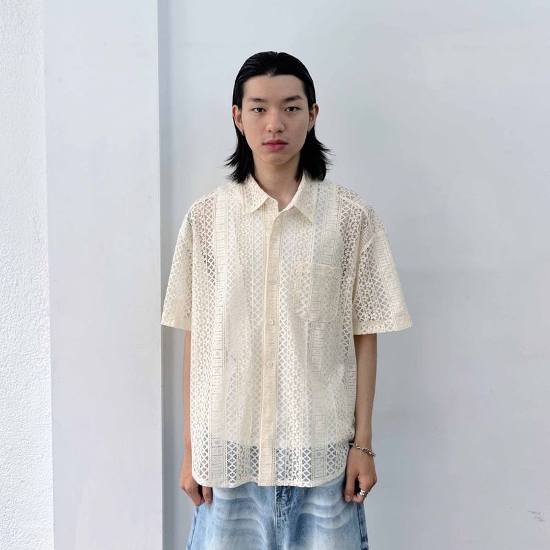 FADE MEET（フェードミート）の「Hollow Knit Striped Shirt（Tops）」
