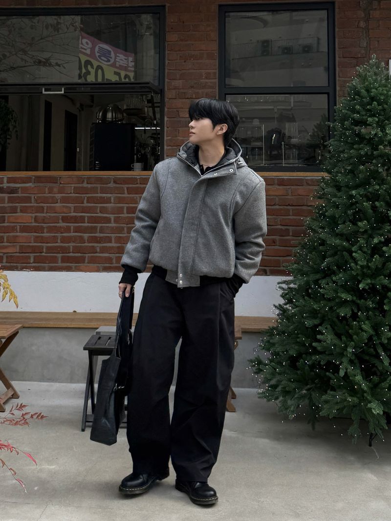 (fleece ver) Unbalanced pintuck curved pants