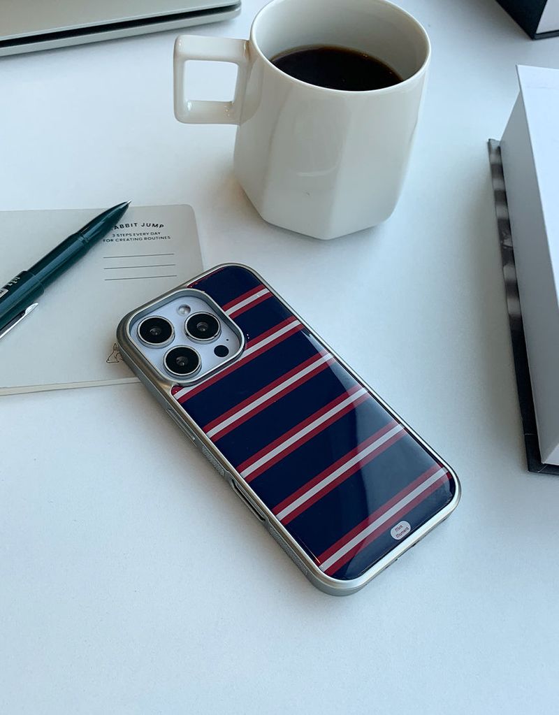 [MADE]ストライプレッド シルバー エポキシバンパー iPhoneケース