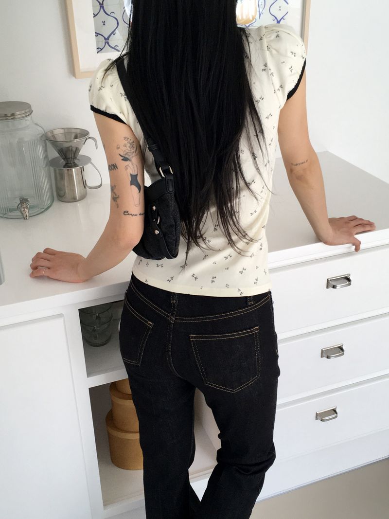 [3color] Libby stitched leg loom bootcut raw denim pants