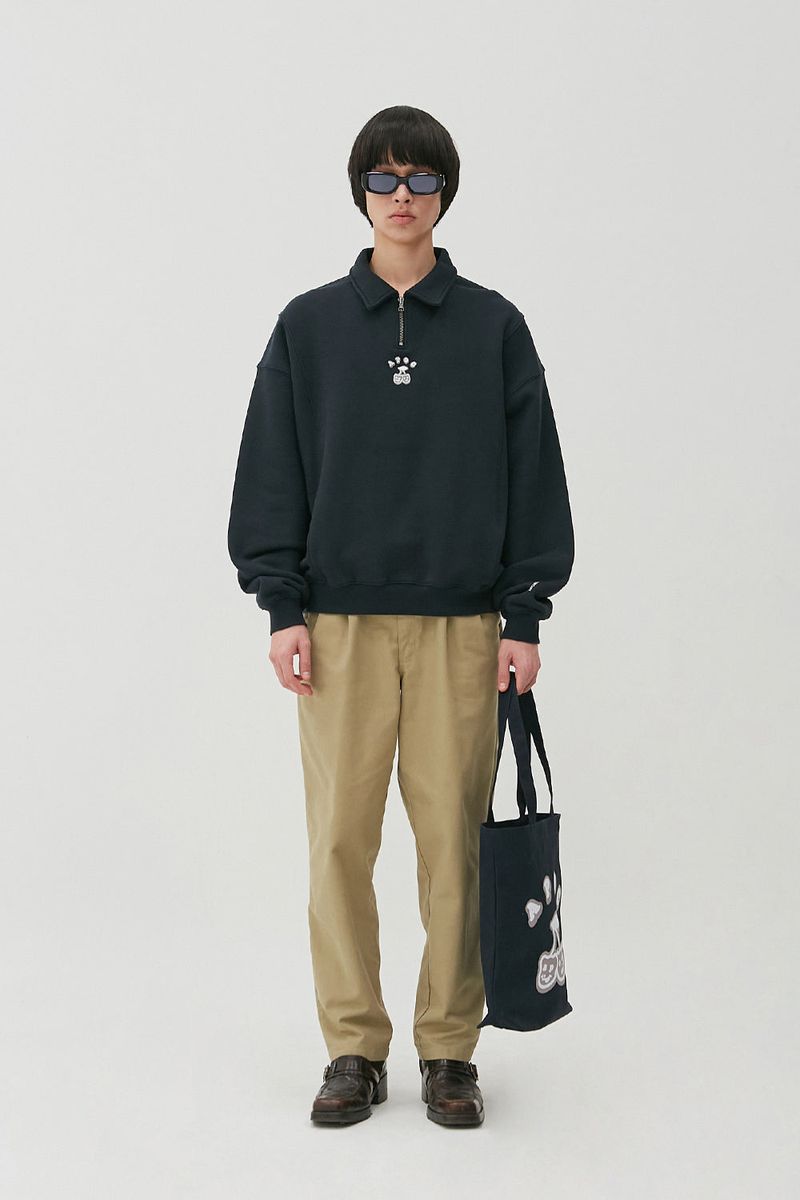 Cherry Bear Half Zipup Crewneck_Navy