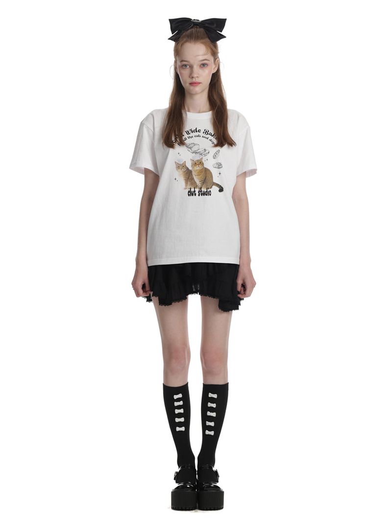 0 1 cat bakery t-shirt - WHITE