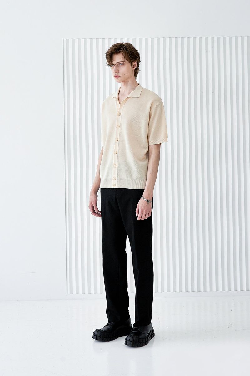 BUTTON UP HALF SLEEVE PIQUE CARDIGAN CREAM