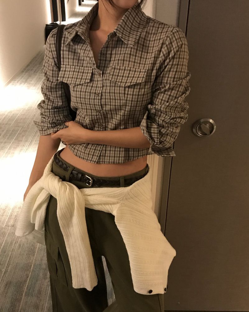 [ORIGINAL] Like Check Crop Pocket Shirt