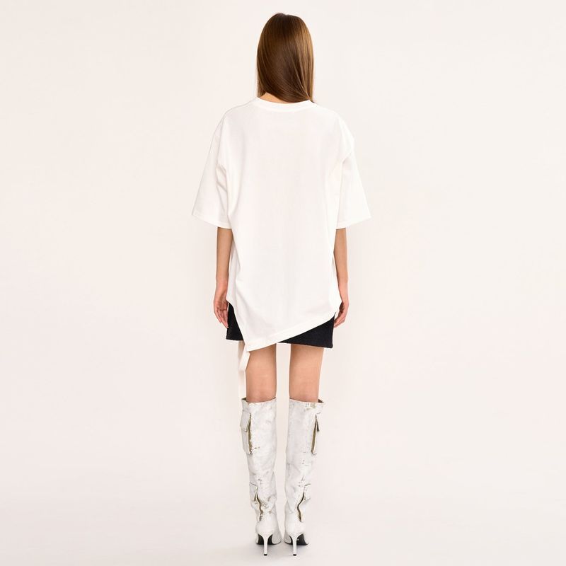 Asymmetric Belt T Shirt - White