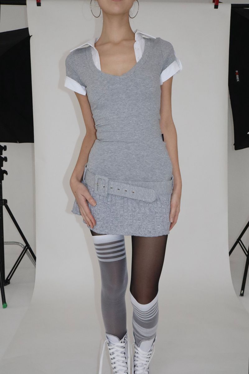 STUDY WASIT BELT DRESS [GRAY]
