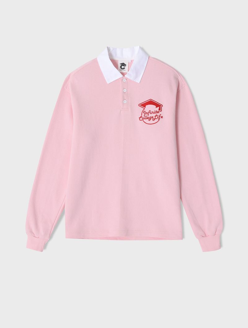 CONCEPT COLLEGE（コンセプトカレッジ）の「ホワイトカラーラグビースウェットカラーTシャツ / パステルピンク [Unisex] （トップス）」