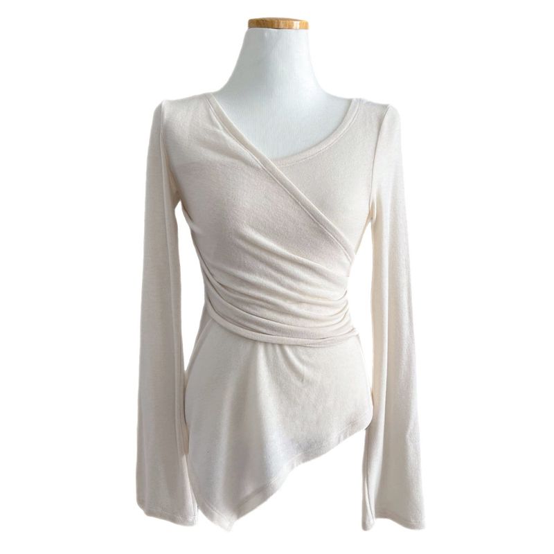 Berre Wrap Shirring Asymmetric Long Sleeve Tee