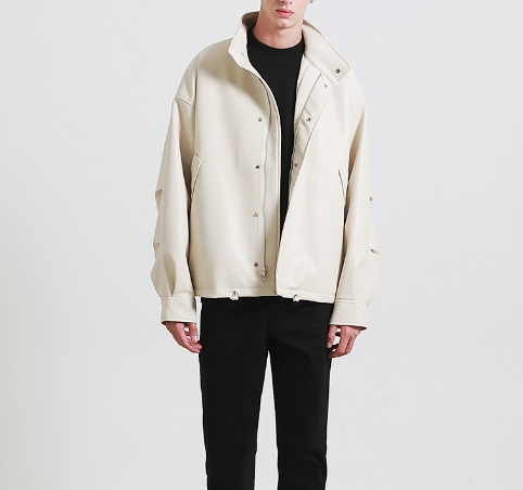 Overfit Buffing Leather Rider Jacket_Ivory