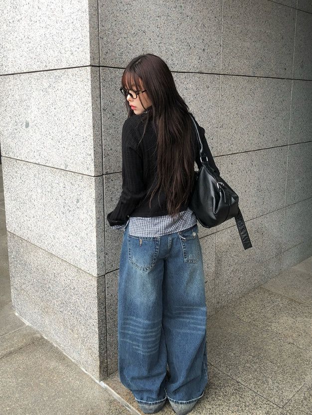 Andy Roll-Up Wide Washing Denim Pants