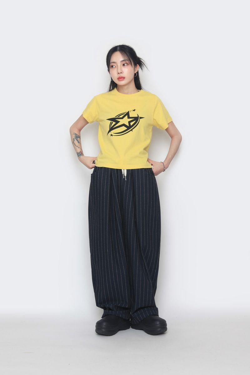 linen striped wide pants