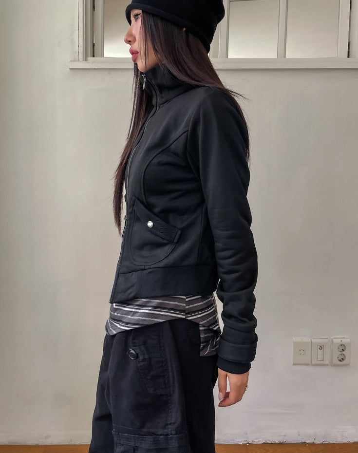 Pearly cut high neck two-way zip-up