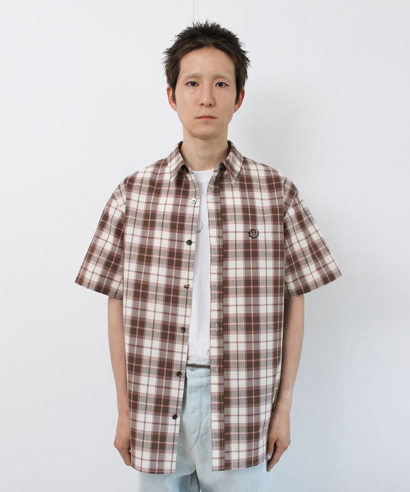 Swirl Logo Half Plaid Shirt